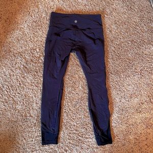 Athleta Leggings, Cut-out detail. Navy blue, size petite small.